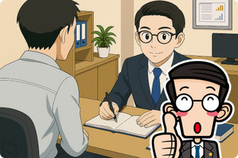 【挿絵イラスト】ご相談（建設業許可申請代行の流れ）