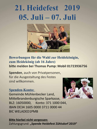 Heidefest 2019 Zühlsdorf - Königspaar gesucht