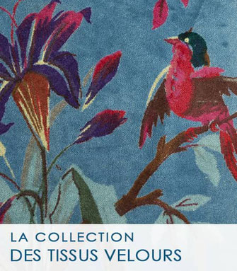 Tissus velours imprimés avec des oiseaux de paradis.