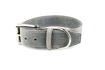 Lederhalsband Hund grau creme 4 cm breit