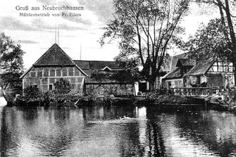 Postkarte von ca. 1912 zeigt die Mühle mit Blick über den Mühlenteich
