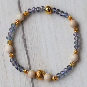 Buntes Perlenarmband blau und gold mit buddha