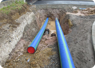 Infrastrukturversorgung (Trink- und Löschwasser, Fernwärme, Erdgas), erdverlegt und in Medienkanälen