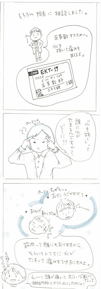 頭に水が貯まっていてそれが上手に抜けなく痛みの原因になる。