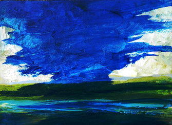 blaue Farbwand, Ölbild, Kleinformat