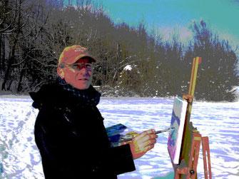 selbstportrait beim pleinairmalen am lech in landsberg