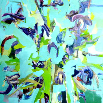 Tulpen, 80 x 80 cm Öl/Leinwand, abstrakte blüten, blau und türkis