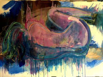 frauenakt liegend, acrylfarbe, skizze