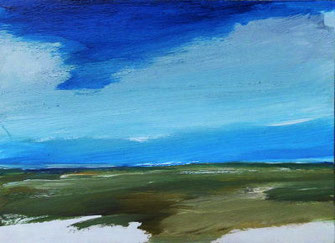 Landschaft oben blau, untengrün, Ölbild, Kleinformat