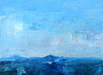 Bergbild, Öl auf Holztafel, Alpenkette, blau
