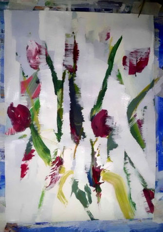 Tulpen und die Via Negativa,  Tulpen, papierbild, acryl