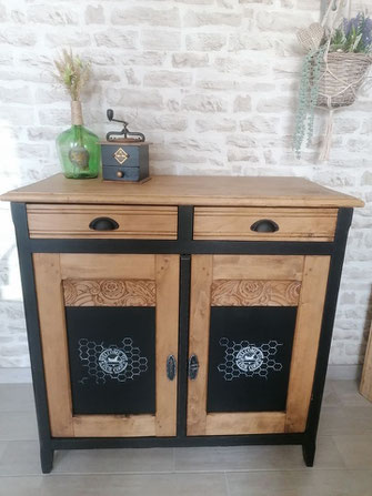 relooking de meuble le mans sarthe le perche buffet parisien noir et bois poule grillage