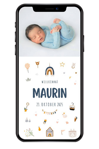 E-Card WhatsApp Mail Geburtsanzeige Geburtskarte digital