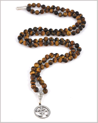 Mala Kette mit Tigerauge Edelsteinen und  Sandelholz Perlen  - Shiva -  79,- €