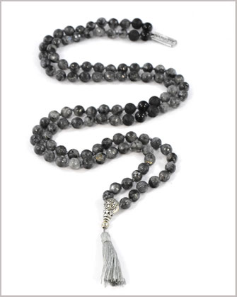 Mala mit Labradorit, Lava und Achat Edelsteine und Rudraksha Perlen  - Prabhu -  89,- €