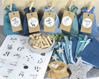 Adventskalender DIY mit Beutel, Anhänger, Zahlenaufkleber und Holzklammern  29,90 €