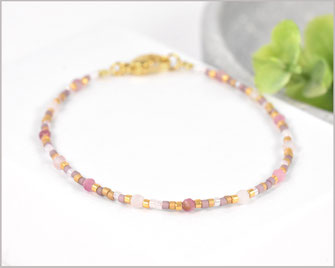 Turmalin + Rosenquarz Edelstein Armband  3 mm mit Mijuki Perlen Mix  28,90 €