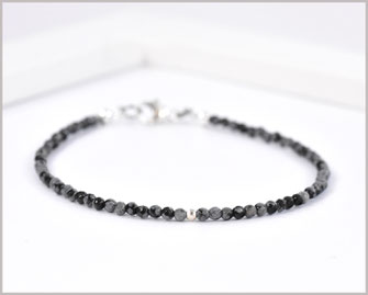 Obsidian Edelsteinarmband 2 mm 925 Silber  33,90 €