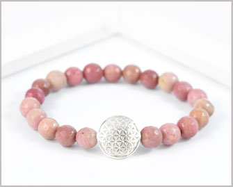 Rhodochrosit Edelsteinarmband 8 mm  mit Blume des Lebens 925 Silber