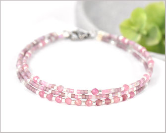 3 reihiges Turmalin Edelstein Armband 2 mm mit Mijuki Perlen Mix  59,90 €