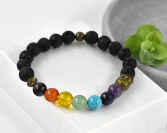 Chakra Edelstein Armband mit  Lava Perlen, 8 mm  19,90 €