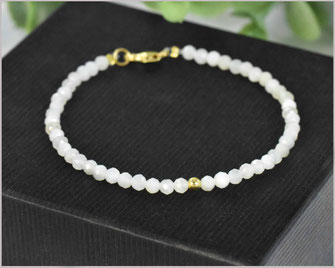 Mondstein Edelstein Armband 3 mm  925 Silber Perle vergolet  37,90 €