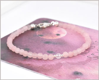 Rosenquarz Armband matt 4 mm mit 925 Silber