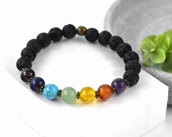 Chakra Edelstein Armband mit  Lava Perlen, 8 mm  19,90 €