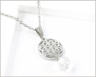 Edelstahl Kette mit Blume des Lebens Edelstein Bergkristall  15,90 €