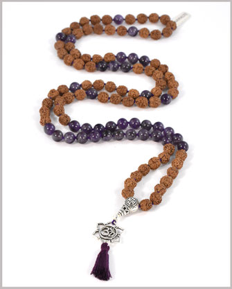 Mala Kette mit Amethyst Edelsteinen und Rudraksha Perlen 8 mm  - Para Shakti -  75,- €