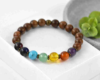 Chakra Edelstein Armband mit  Sandelholz Perlen, 8 mm  18,90 €