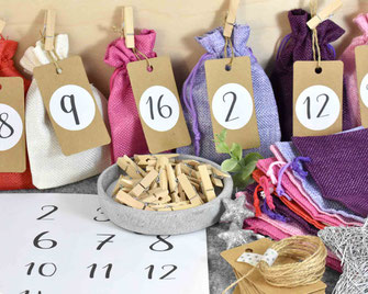 Adventskalender DIY mit Beutel, Anhänger, Zahlenaufkleber und Holzklammern 29,90 €