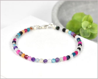 Edelstein Armband mit Achat bunt  3 mm / 925 Silber  29,90 €