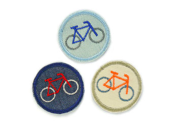 kleine Patches zum aufbügeln mit gesticktem Rennrad in 3 Farben