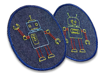 ovale Knieflicken zum aufbügeln für Kinder mit aufgestickten Robotern