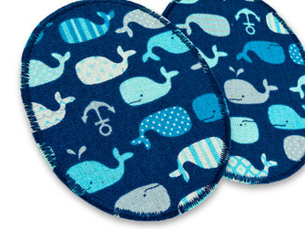 ovale Bügelflicken für Kinder mit kleinen Walen