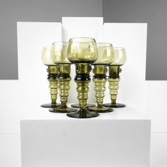 Set of six "Roemer" Hand-Blow Wine Goblets, Manufactured by Fritz Heckert Hock, circa, 1880