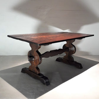 17th Century Italian Solid Walnut Rustic Renaissance-Style Trestle Table, Tuscany