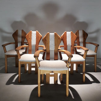 Danish Brutalist Dining Chairs in Solid Pine, Denmark, 1970s