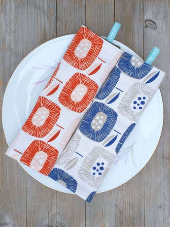 2er Set Spültücher abstrakt floral 1950er orange blau