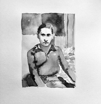 Hans, ca, A5, Tusche auf Aquarellpapier, VERKAUFT