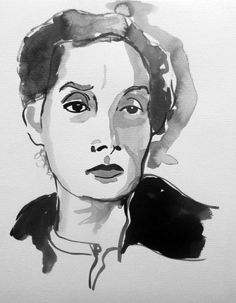 Nonni, A4, Tusche auf Aquarellpapier, VERKAUFT
