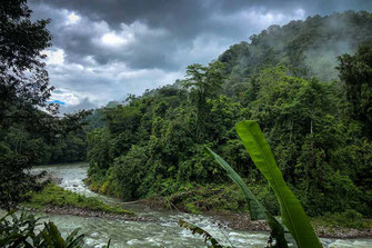 Wilder Fluss Pacuare umgeben von Dschungel.
