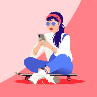 Skater-Girl mit Sonnenbrille und Smartphone
