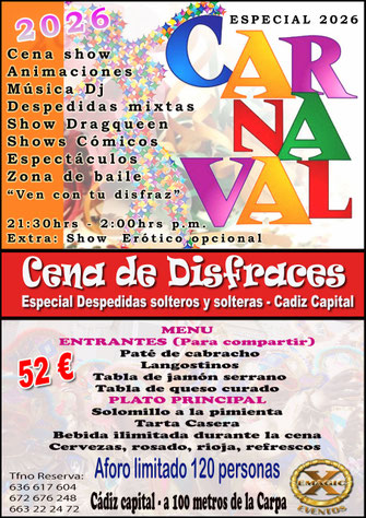 cena carnaval de cadiz para despedidas de solteros y solteras