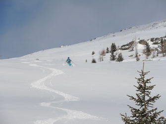 Skitechnik mit Bergführer, Geländefahren üben mit Bergführer, richtige Skitechnik für Tiefschnee fahren, Powder fahren, ski tecnic course, guide, offpiste skiing, offsplope skiing, how to learn, 