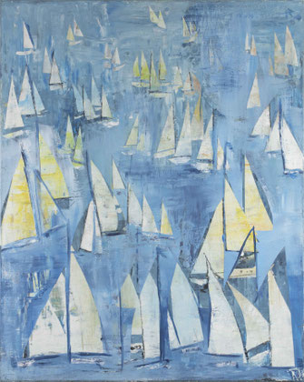 Monika Krömer - Zarte Segel, blaues Meer, 80 x 100 cm, Acryl auf Leinwand