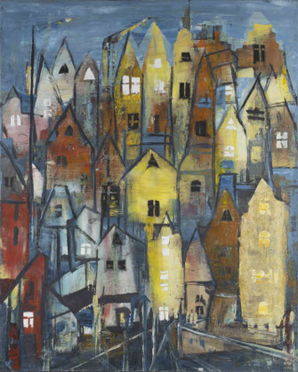Monika Krömer - bunte Stadt, 80 x 100 cm, Acryl auf Leinwand