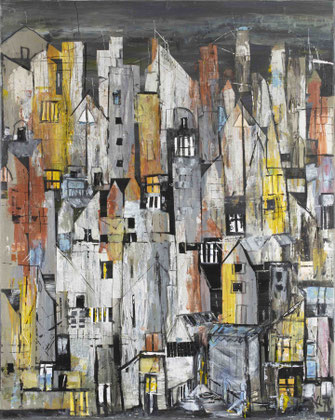 Monika Krömer - Stadt mit Hochhäusern, 80x100, Acryl auf Leinwand