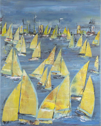 Monika Krömer - Golde-gelbe Segel, 80 x 100 cm, Acryl auf Leinwand